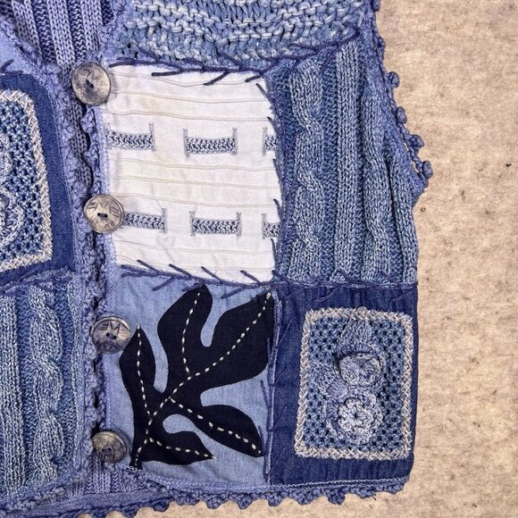 VTG Sandy Starkman Quilted Blue Patchwork Grandmacore Knit Vest Women’s Sz Small - Picture 12 of 16